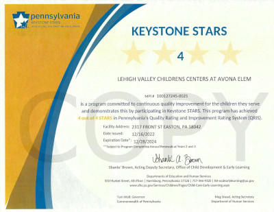 LVCC - Avona School - Keystone Stars Ranking - Easton, PA