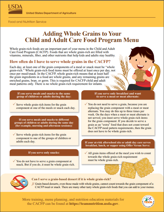 LVCC - CACFP - USDA Adding Whole Grains to Your CACFP Menu